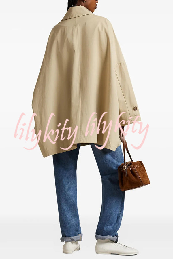 Timeless Fashion Button-breasted Wide Sleeve Pocket Twill A-line Jacket