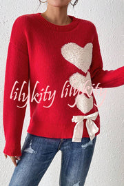 Love Jacquard Loose Cute Bowknitted Long Sleeve Sweater