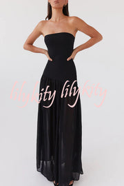 Eden Patchwork Semi-sheer Chiffon Strapless Maxi Dress