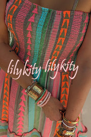 Plenty of Sunshine Linen Blend Ethnic Print Smocked Cami Midi Dress