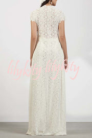 Elegant Personality Floral Lace Short Sleeve Front Slit Maxi Top
