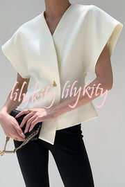Fashion Button V-neck Asymmetrical Suit Vest