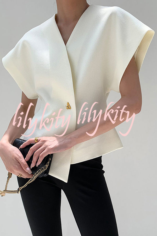 Fashion Button V-neck Asymmetrical Suit Vest