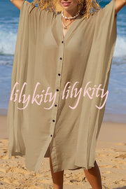 Rustic V Neck Button Down Cover Up