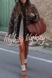 Warm Feel Colorblock Leopard Print Plush Button Up Pocketed Teddy Jacket