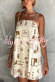 Fashionable Graffiti Printed Halter Backless Loose Mini Dress