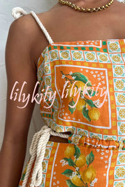 Orange Summer Printed Linen Blend Cutout Tie-up Design Maxi Dress