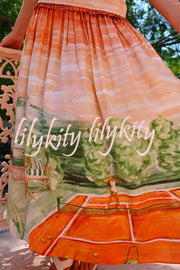 Fairy Tale Town Sunset Unique Print Off Shoulder Smocked Maxi Dress