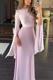 Fashionable Slit Long-sleeved Patchwork Slim-fit Maxi Dress