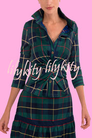 Embrace The Festival Plaid Twist Half Sleeve Shirt and Elastic Waist Pencil Pants Set