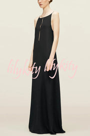 Sexy Satin Cutout Sling Backless Maxi Dress