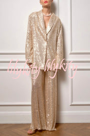 Solid Color Sequin Long Sleeve Party Blazer