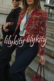Vintage Bohemian Printed Chinese Style Buttons Long Sleeve Crop Jacket