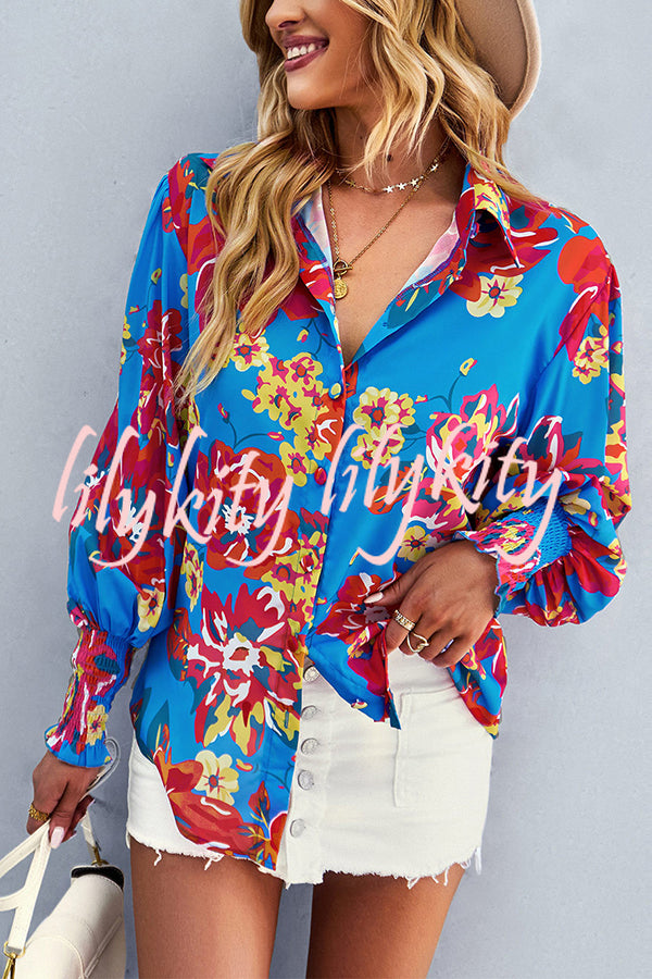 Contrast Unique Print Button Down Long Sleeved Shirt