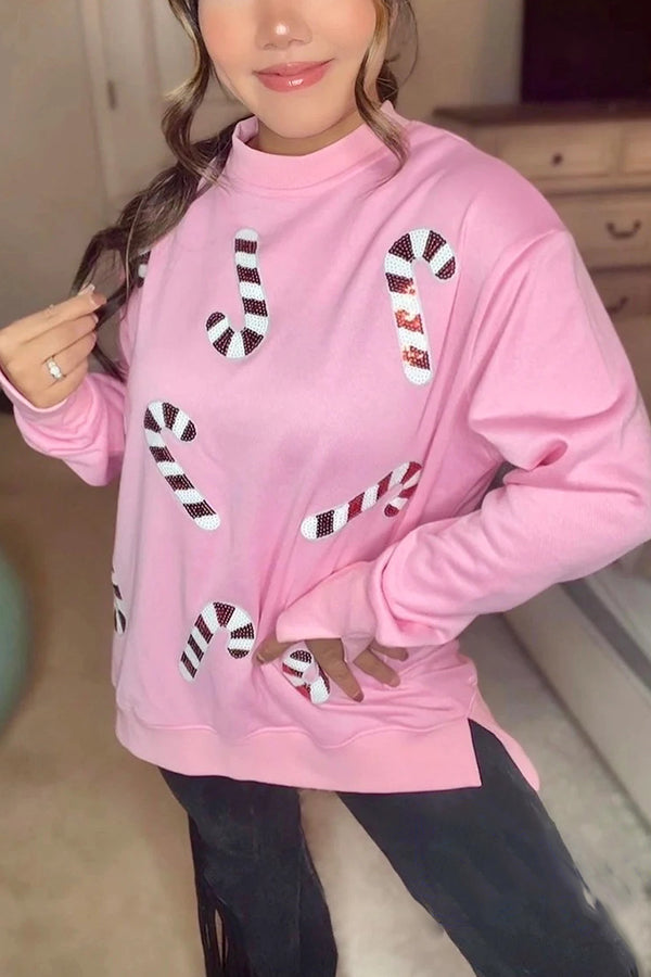 Christmas Sequin Casual Round Neck Long Sleeve Sweatshirt