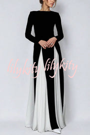 Getting Glam and Elegant Panelled Tulle Long Sleeve A-line Maxi Dress