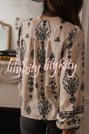 Unique Print Long-Sleeved Button-Up Elegant Shirt