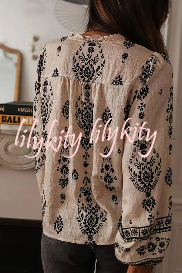 Unique Print Long-Sleeved Button-Up Elegant Shirt