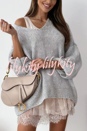 Solid Color Loose V-neck Casual Knitted Sweater