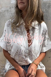 Botanical Print Casual Short-sleeved Loose Shirt