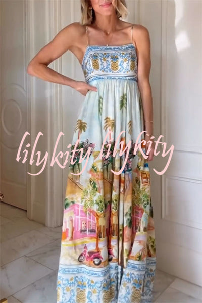 Aracati Multicolor Unique Print Back Smcoked Pocket Maxi Dress