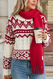 Christmas Ethnic Style Round Neck Long Sleeve Loose Cable Knit Sweater