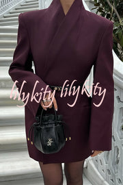 Solid Color Lapel Long Sleeve Casual Pocket Long Blazer