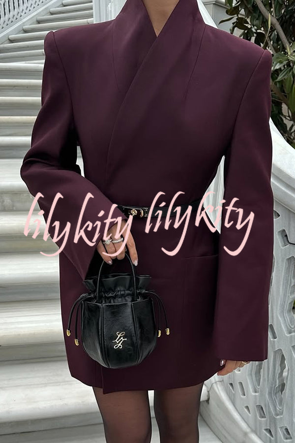 Solid Color Lapel Long Sleeve Casual Pocket Long Blazer
