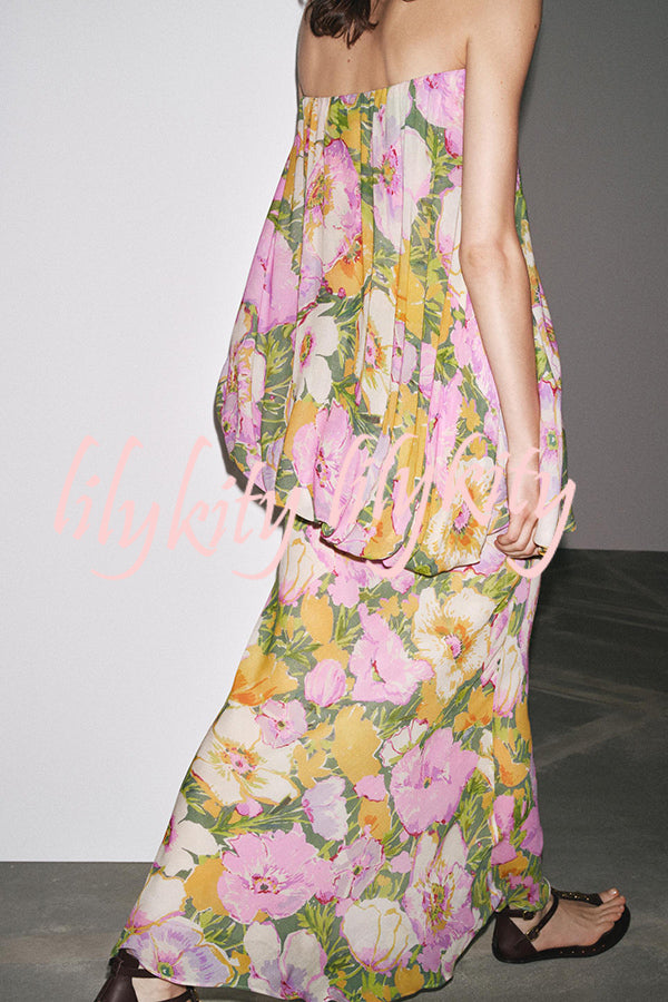 Floral Print Off-the-shoulder Irregular Loose Maxi Dress