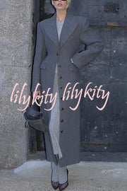 Elegant Lapel Long Sleeve Button High Waist Long Coat