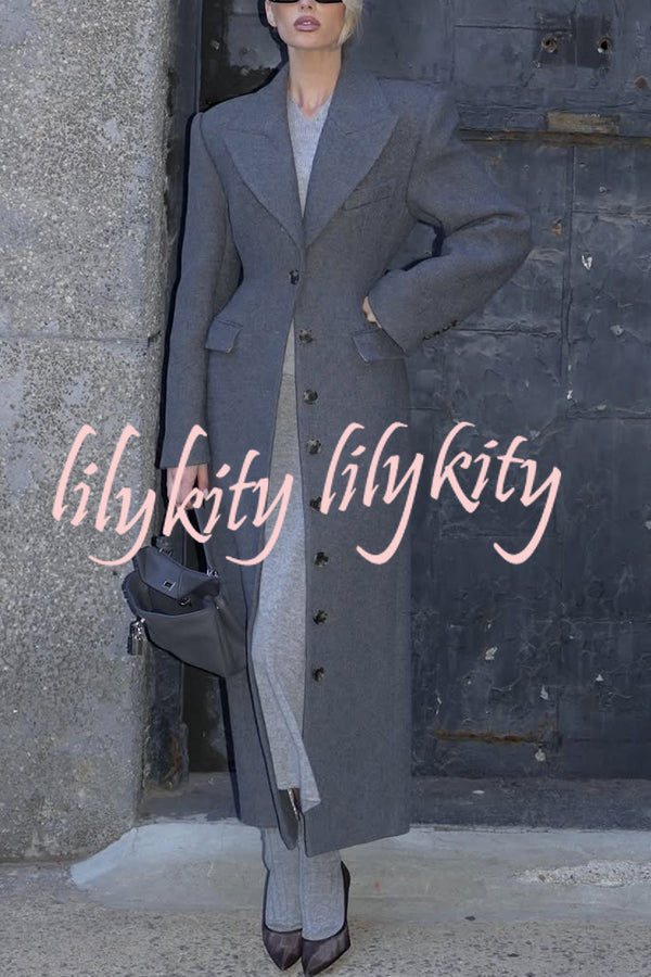 Elegant Lapel Long Sleeve Button High Waist Long Coat