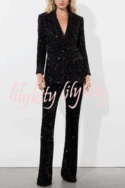 Sparkle Season Sequin Satin Long Sleeve Lapel Formal Party Blazer