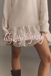 Holiday Cutie Knit Long Sleeve Turtleneck Tulle Twofer Mini Dress