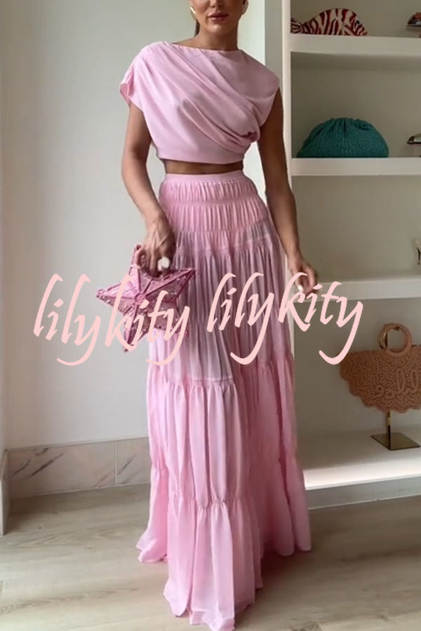 Stunning Chiffon Elastic Waist Layered A-line Maxi Skirt