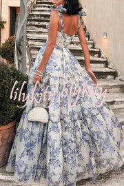 Fairytale Itself Organza Floral Print Tie Strap Maxi Dress