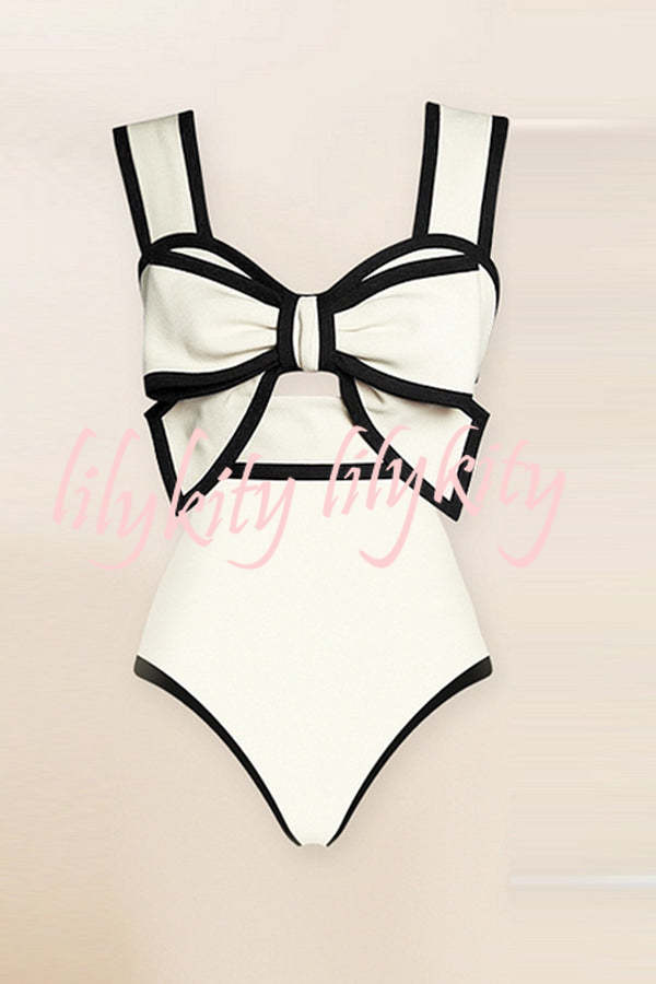 Bow Swimsuit and Elastic Waist Spotted One Piece Swimsuit + Skirt