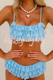 Sweet Summer Mood Tiered Ruffle Design Stretch Bikini Swimsuit