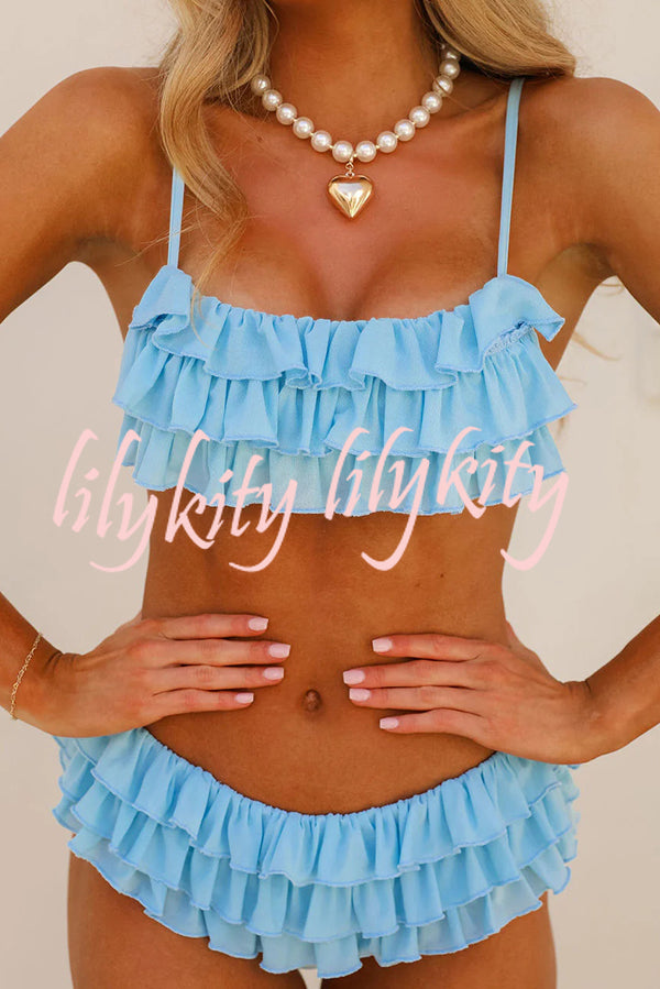 Sweet Summer Mood Tiered Ruffle Design Stretch Bikini Swimsuit