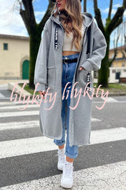 Fashionable and Casual Hooded Zipper Pocket Loose Long Coat