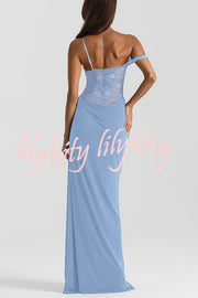 Sexy See-Through Lace Suspender Slim Slit Maxi Dress