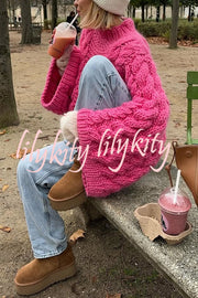 Solid Color Loose Round Neck Long Sleeve Casual Knitted Sweater