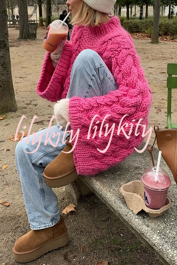 Solid Color Loose Round Neck Long Sleeve Casual Knitted Sweater