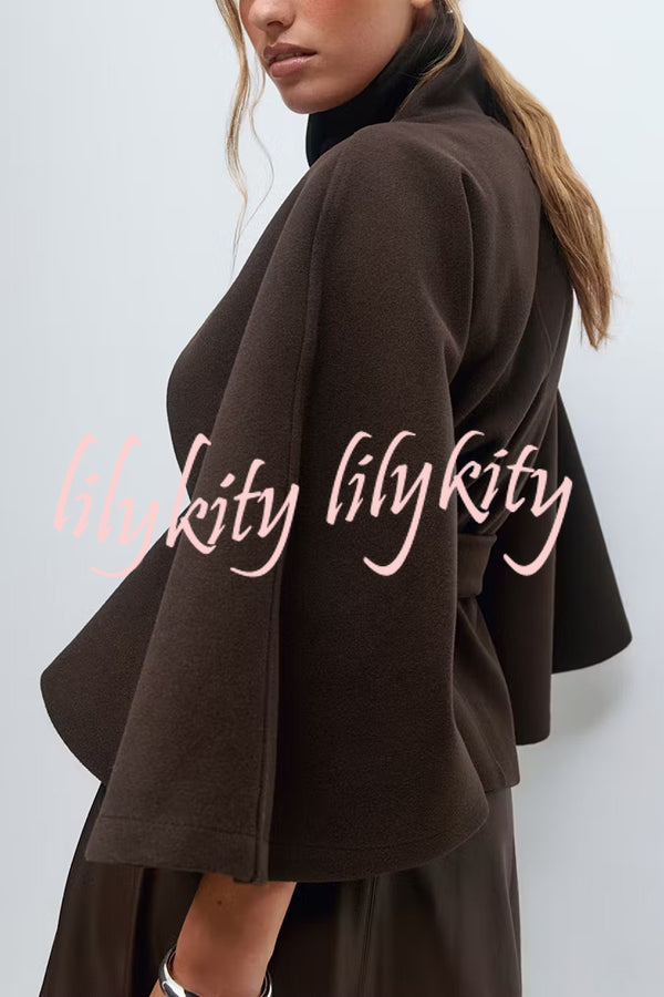 Fashionable Stand Collar Button Waist Tie Loose Cape