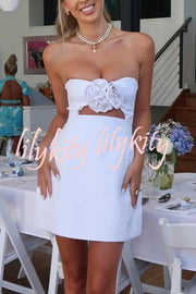 Three-dimensional Flower Sexy Off-shoulder Hollow Mini Dress