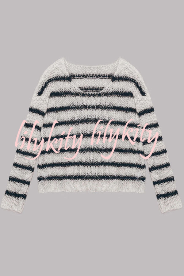 Time for Warmer Layers Fluffy Stripes Relaxed Knit Sweater