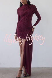 Solid Color Long-sleeved Pleated Slim-fit Elegant Ribbon Mini Dress