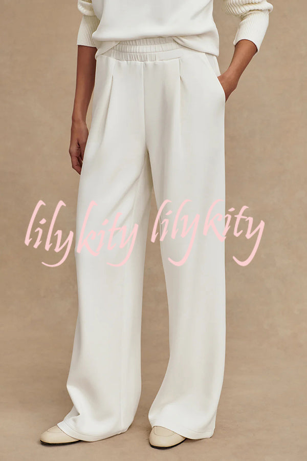Morning Coffee Walks Ribbed Turtleneck Long Sleeve Sweatshirt and Elastic Waist Pocketed Loose Pants Set