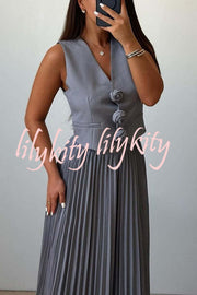 Stylish Rosette Sleeveless Tank Top and Pleated Maxi Skirt Set