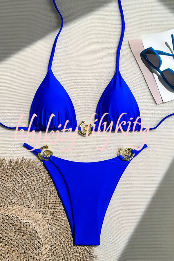 Sexy Halterneck Lace-up Metallic Stretch Two-piece Bikini Swimsuit