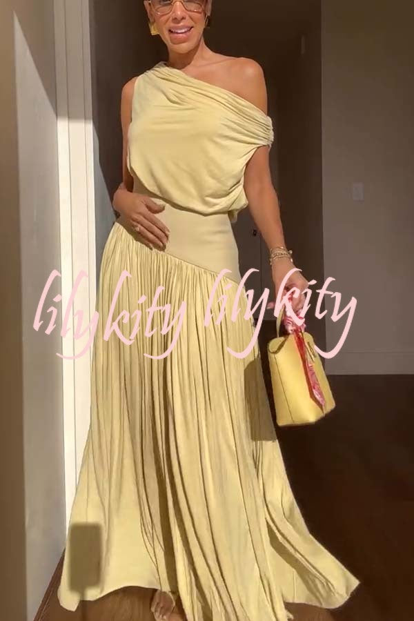 Gwen Soft Knit Fabric Off Shoulder Ruched Detail Drape Maxi Dress